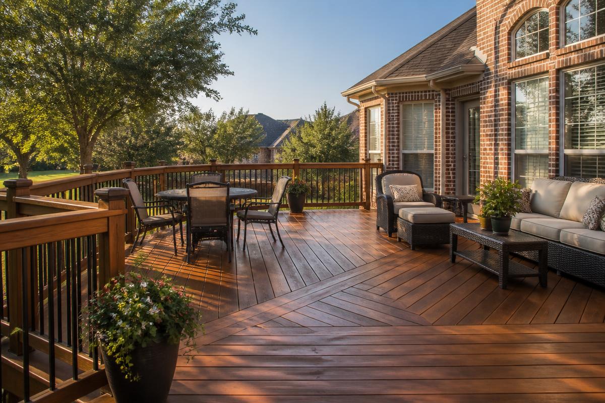 Custom cedar deck built by A Plus Fence & Construction in New Braunfels, Texas